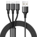 Wholesale 3-in-1 2.1A IOS Lighting / Type C / Micro V8V9 Strong Braided Aluminum USB Cable 4FT (Black)